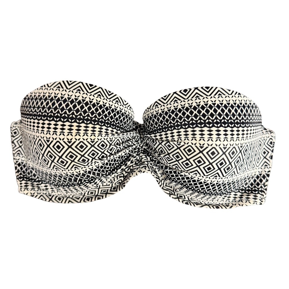 Victoria's Secret Bandeau Bikini Top 34DD Black White Geometric Tribal Underwire